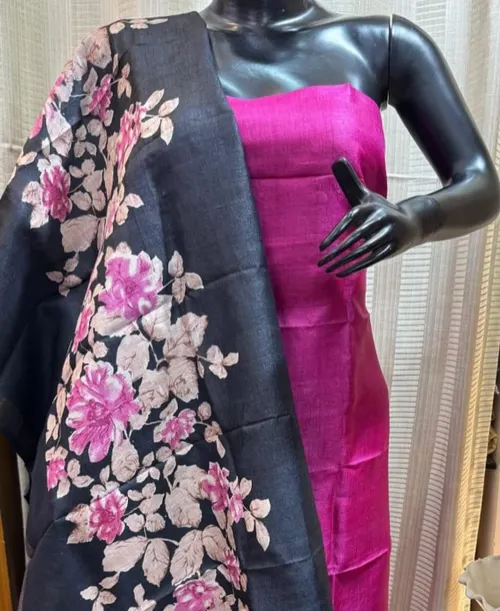 Elegant Pure Handloom Tussar Silk Dress Material – Top & Dupatta